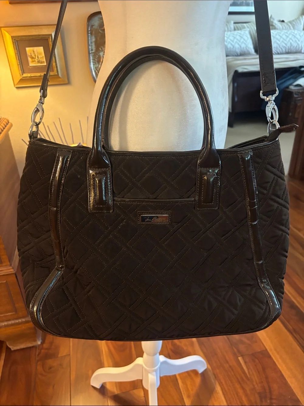 NEW Vera Bradley Espresso Trimmed Trapeze Crossbody Tote
